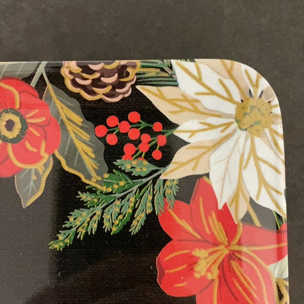 CHRISTMAS New NICOLE MILLER Black Red Floral Holiday Trays Set of 6